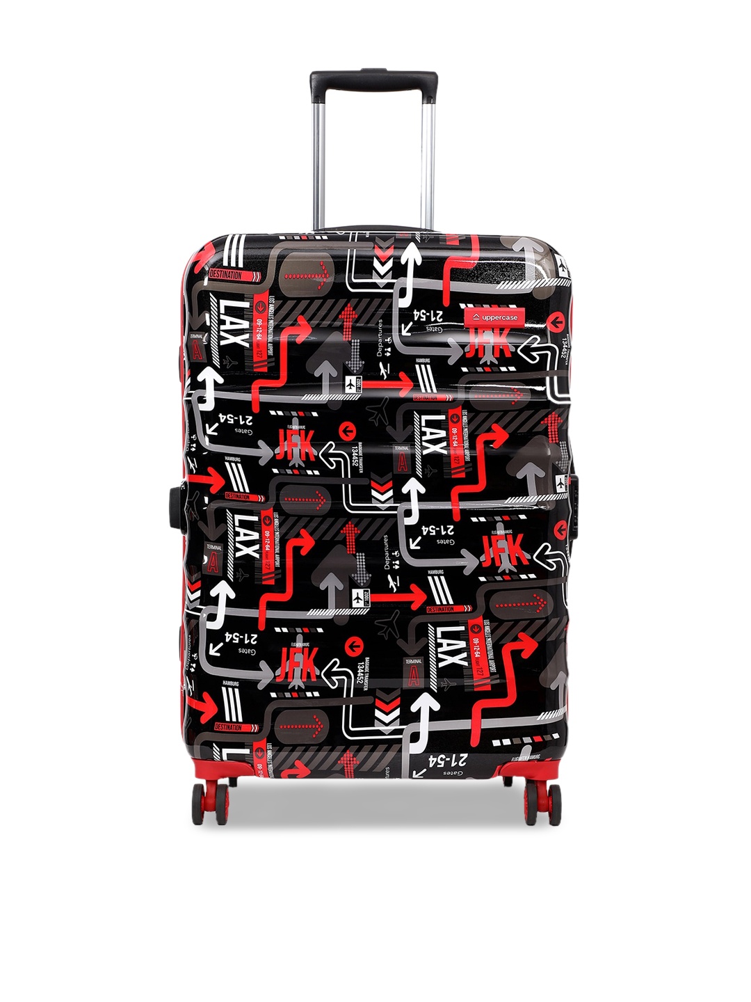 

uppercase JFK Printed Hard-Sided Large Trolley Bag, Black