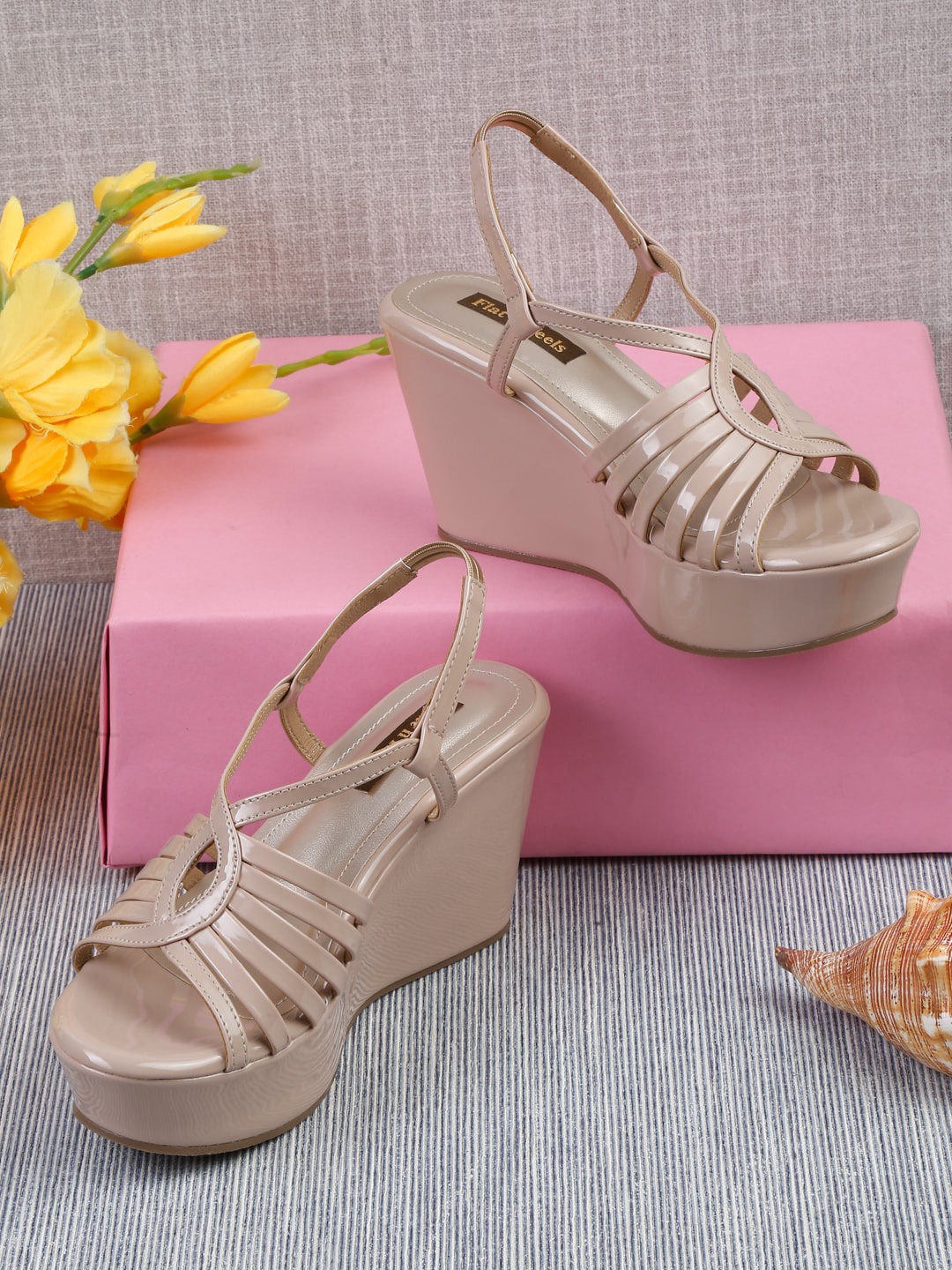 

Flat n Heels Strappy Wedge Heel Gladiators, Beige