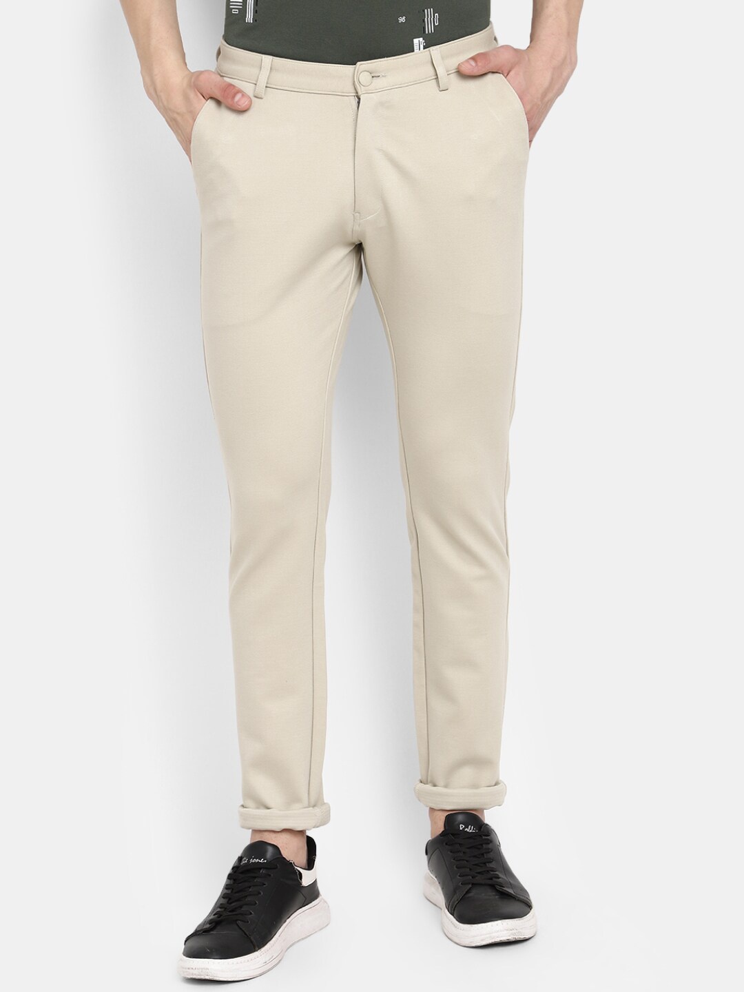 

V-Mart Men Classic Slim Fit Casual Trousers, Beige