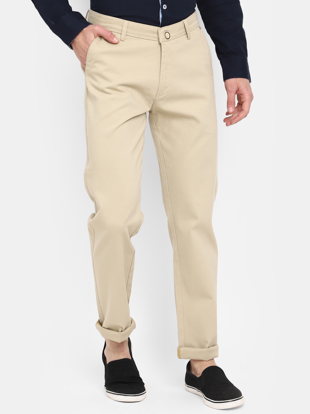 

V-Mart Men Classic Slim Fit Mid -Rise Cotton Chinos Trouser, Beige