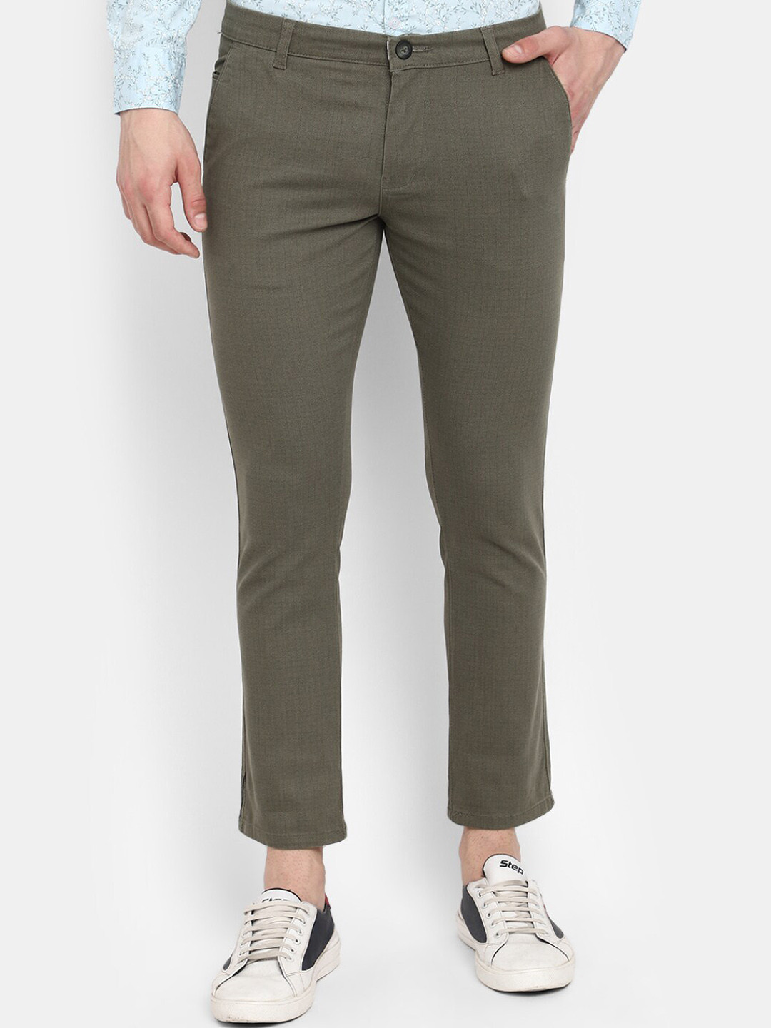 

V-Mart Men Mid-Rise Textured Classic Trousers, Olive
