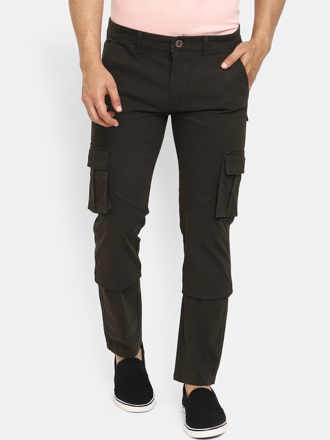 

V-Mart Men Classic Mid -Rise Cotton Cargos Trouser, Olive