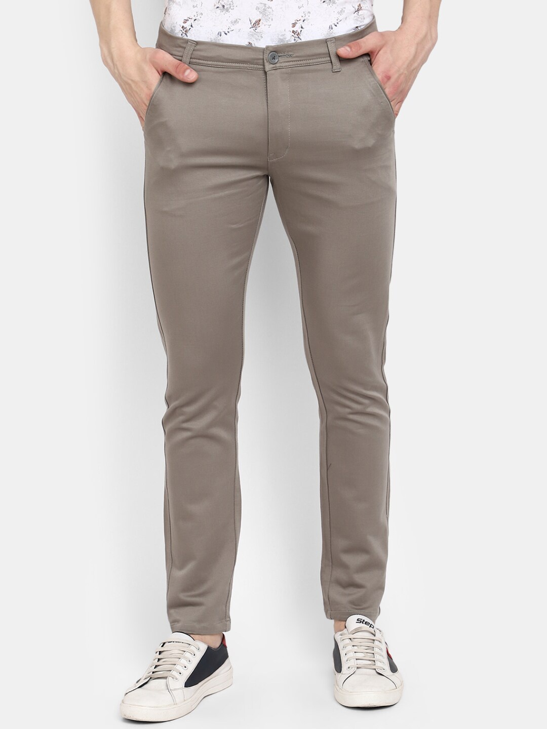 

V-Mart Men Classic Slim Fit Mid -Rise Cotton Casual Trouser, Taupe