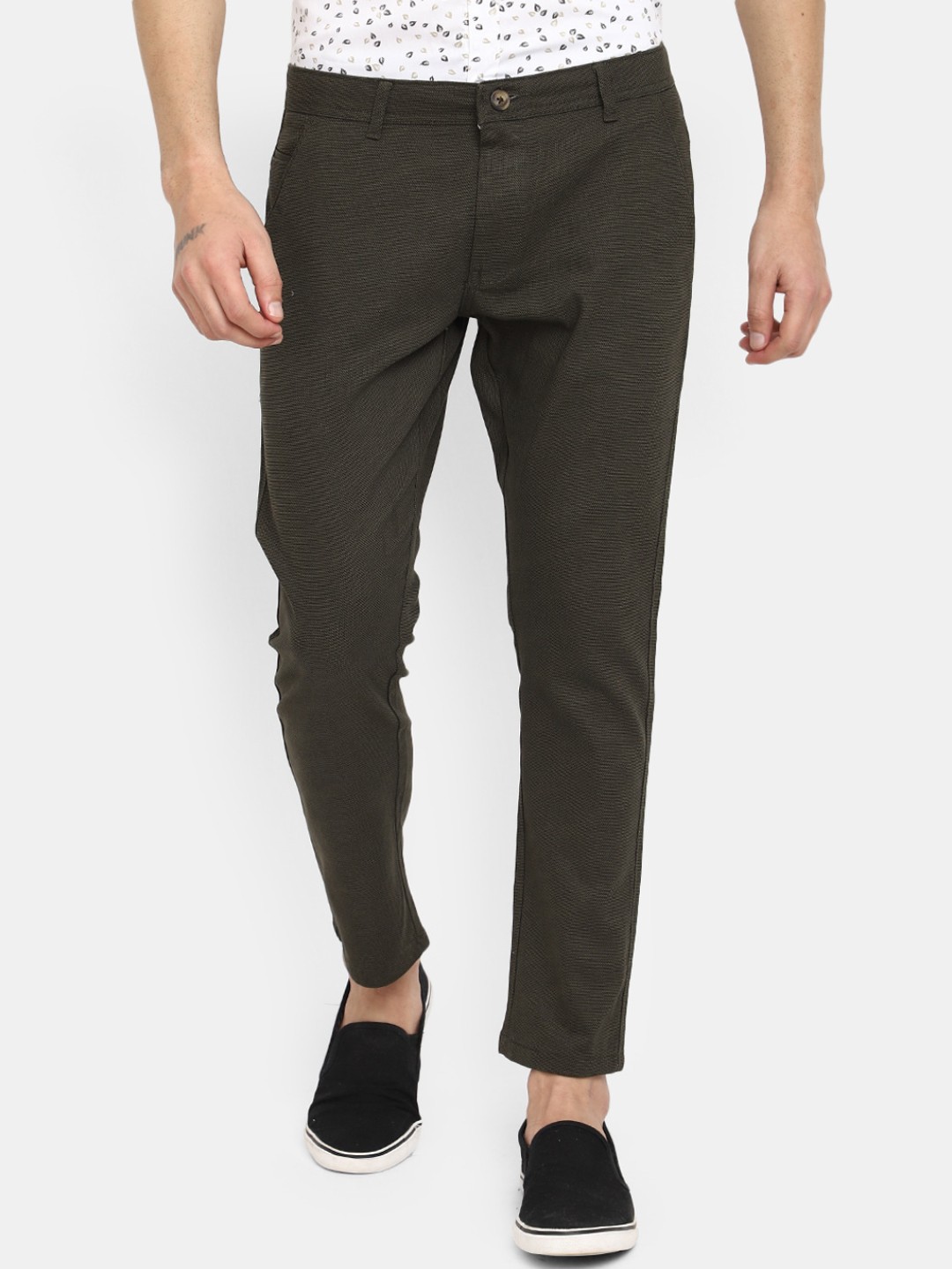 

V-Mart Men Classic Cotton Regular Trousers, Olive