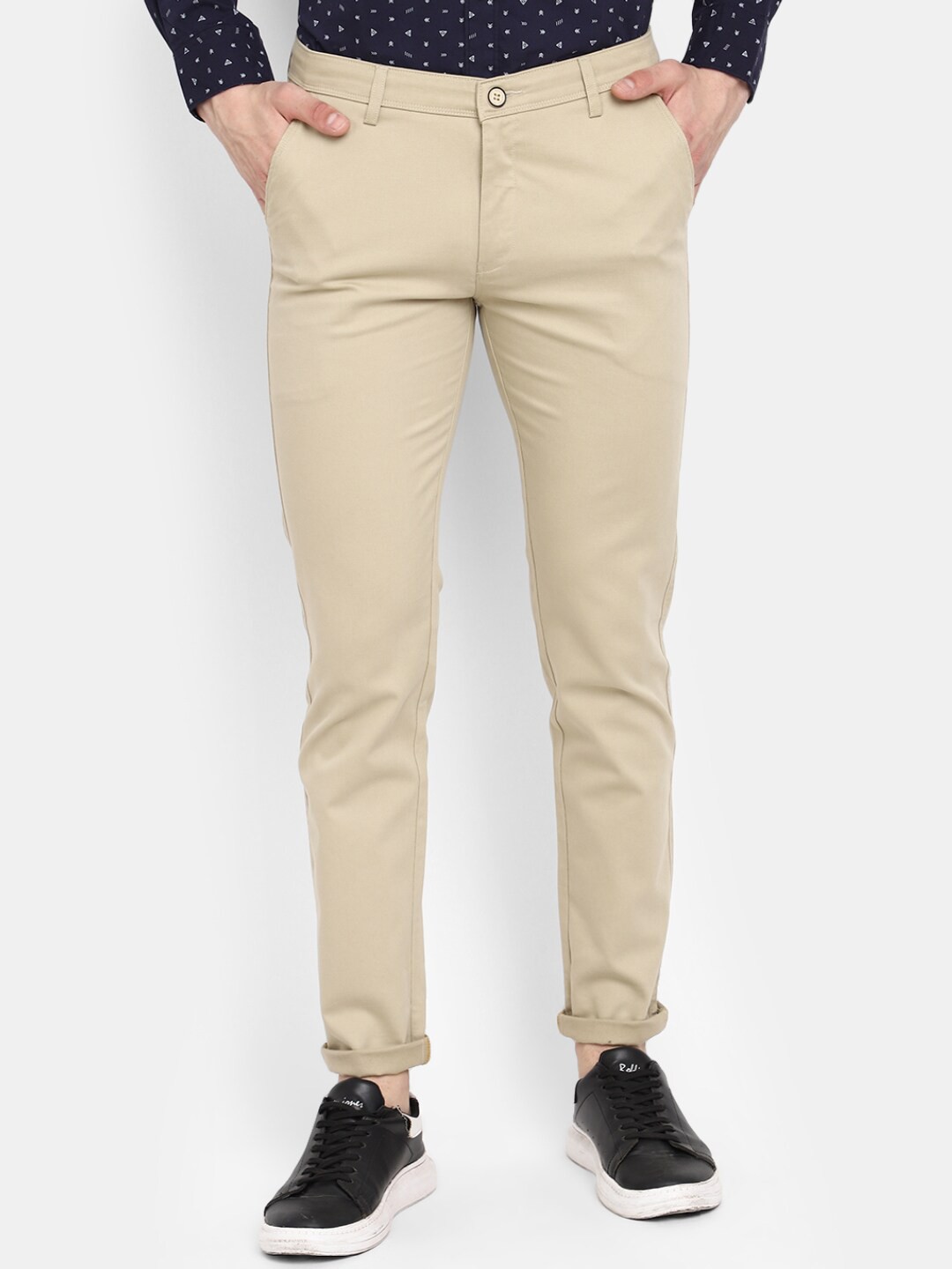 

V-Mart Men Classic Slim Fit Mid -Rise Cotton Casual Trouser, Beige