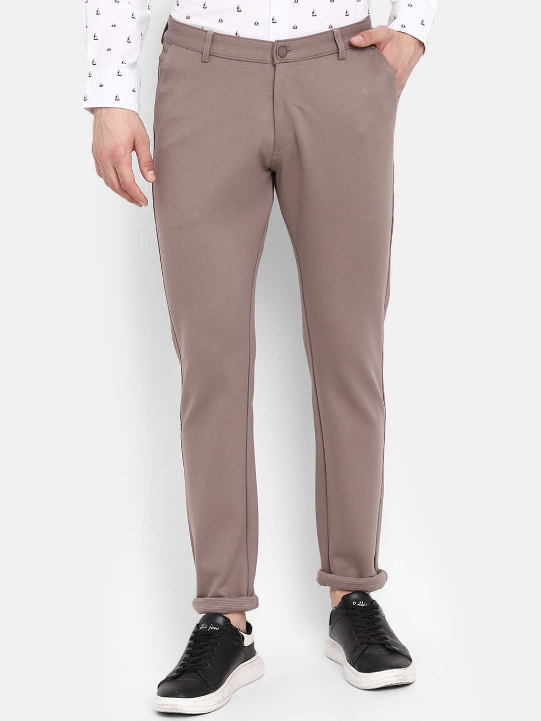 

V-Mart Men Classic Slim Fit Mid -Rise Cotton Casual Trouser, Brown