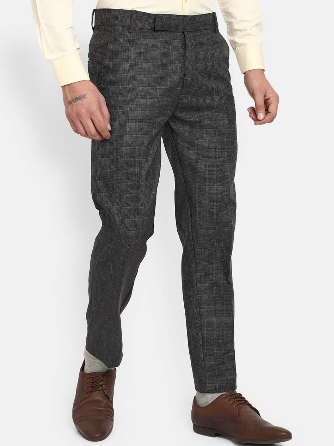 

J White by Vmart Men Classic Slim Fit Cotton Formal Trousers, Grey