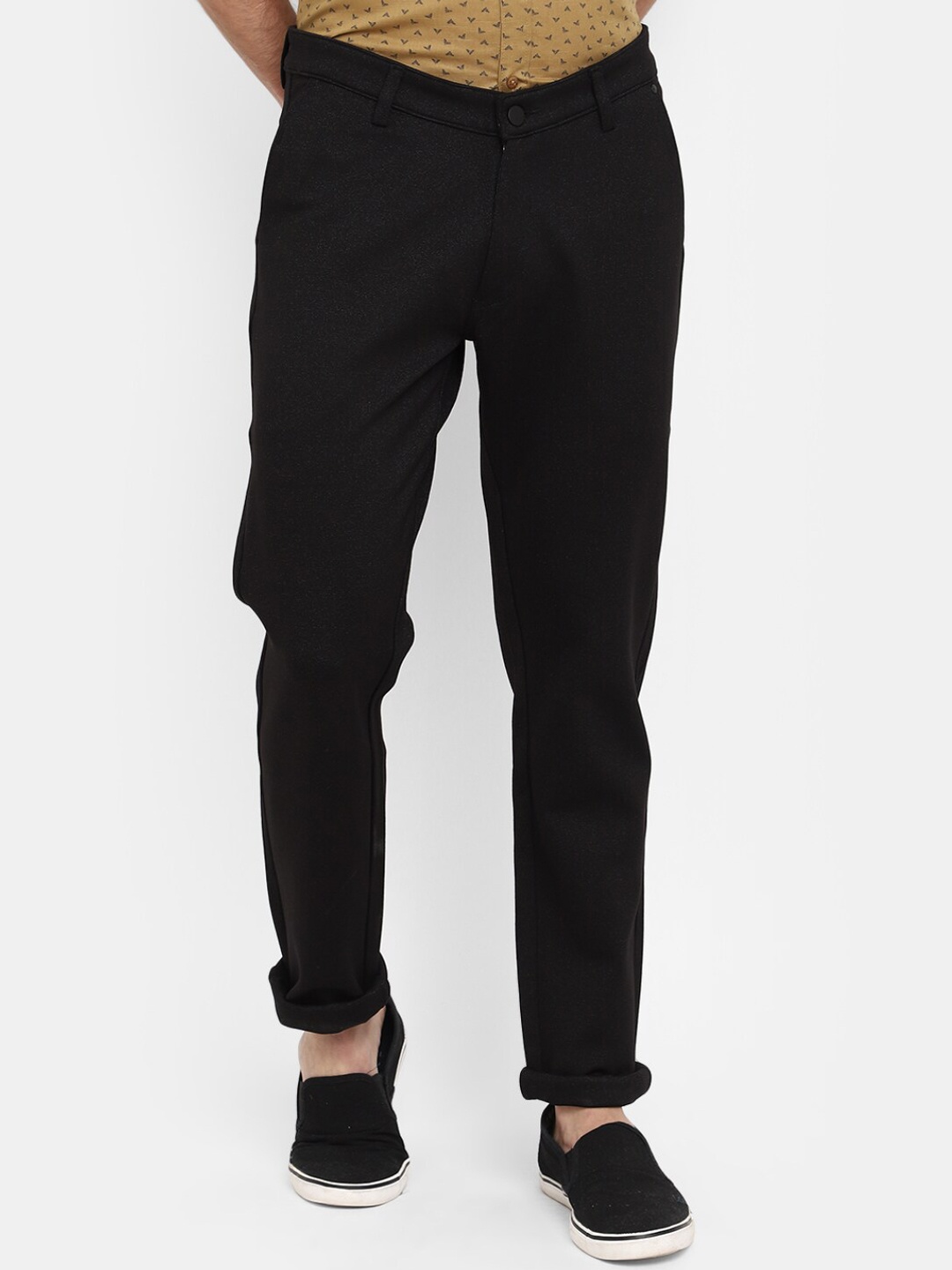

V-Mart Men Classic Slim Fit Mid -Rise Cotton Chinos Trouser, Black