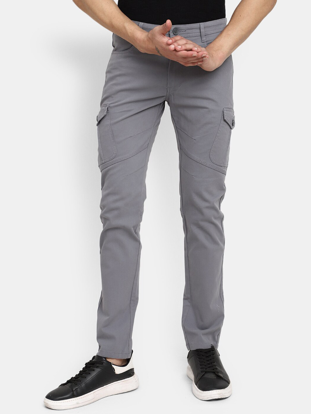 

V-Mart Men Mid-Rise Plain Classic Cargo Trousers, Blue