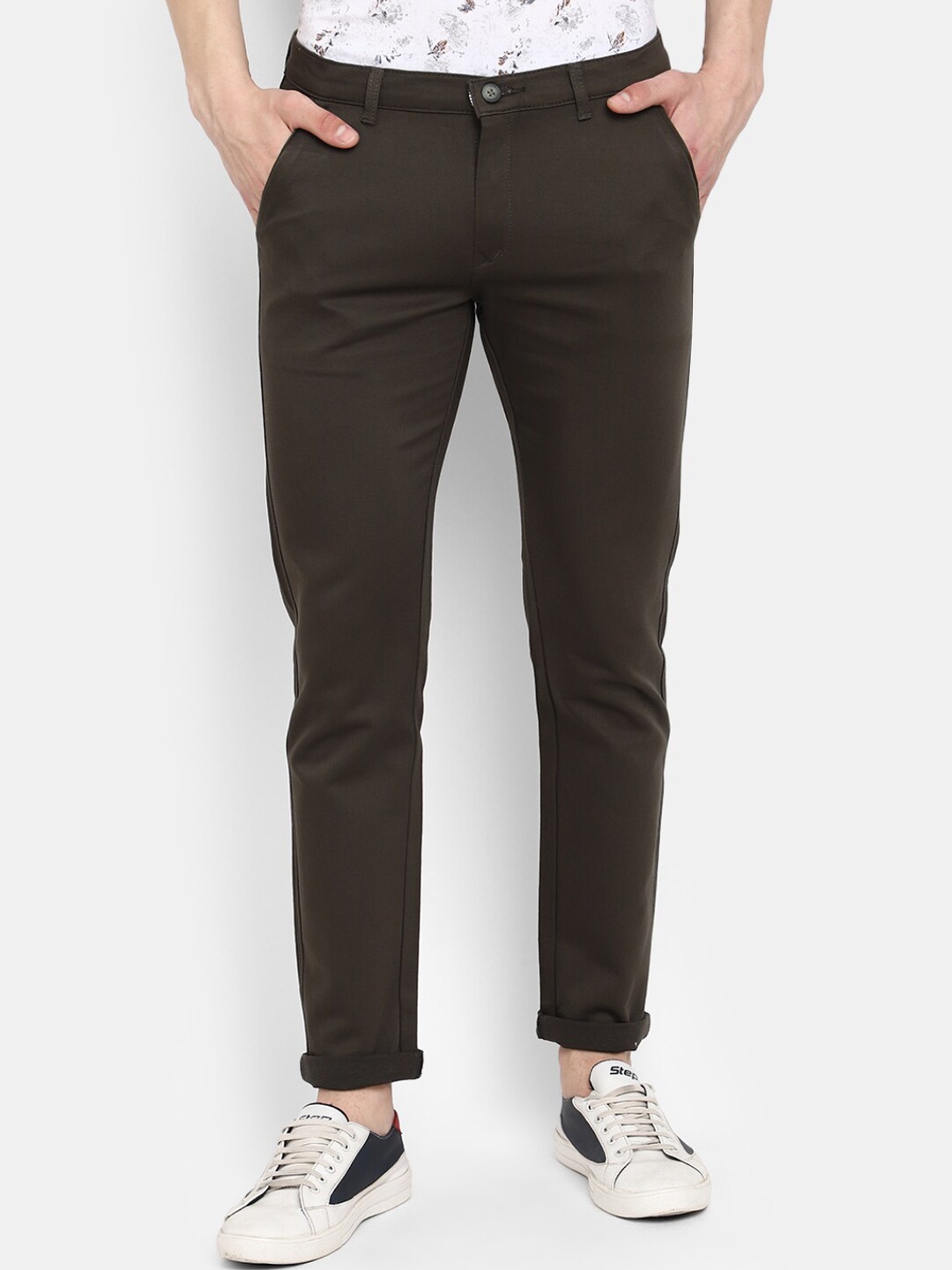 

V-Mart Men Classic Slim Fit Mid -Rise Cotton Casual Trouser, Olive
