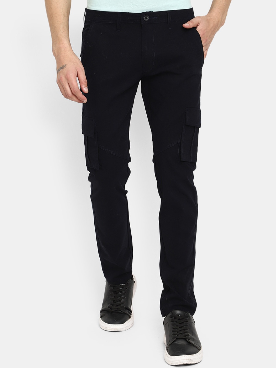

V-Mart Men Mid-Rise Classic Cargos Trousers, Navy blue