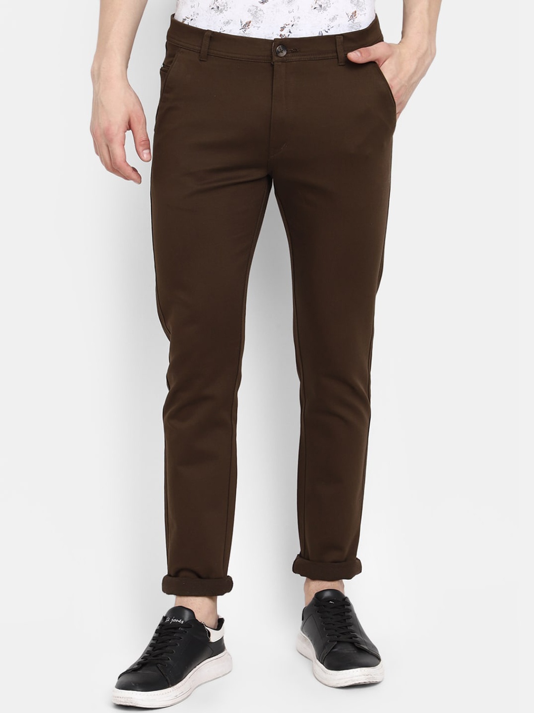 

V-Mart Men Mid-Rise Classic Slim Fit Trousers, Brown