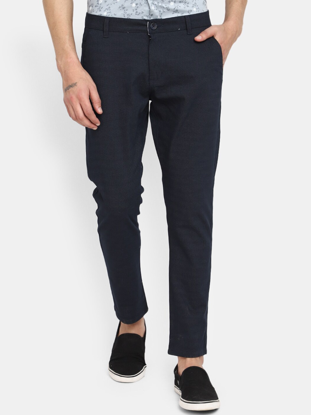 

V-Mart Men Classic Mid Rise Cotton Chinos Trousers, Navy blue