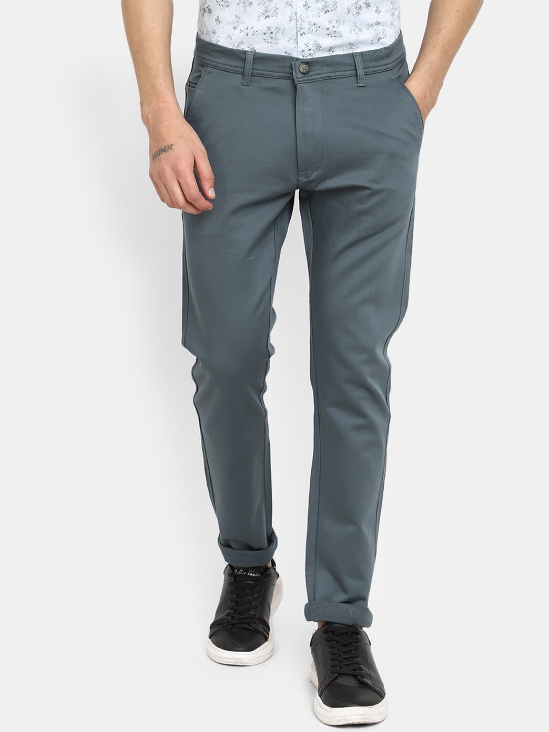 

V-Mart Men Classic Mid Rise Slim Fit Cotton Trousers, Teal