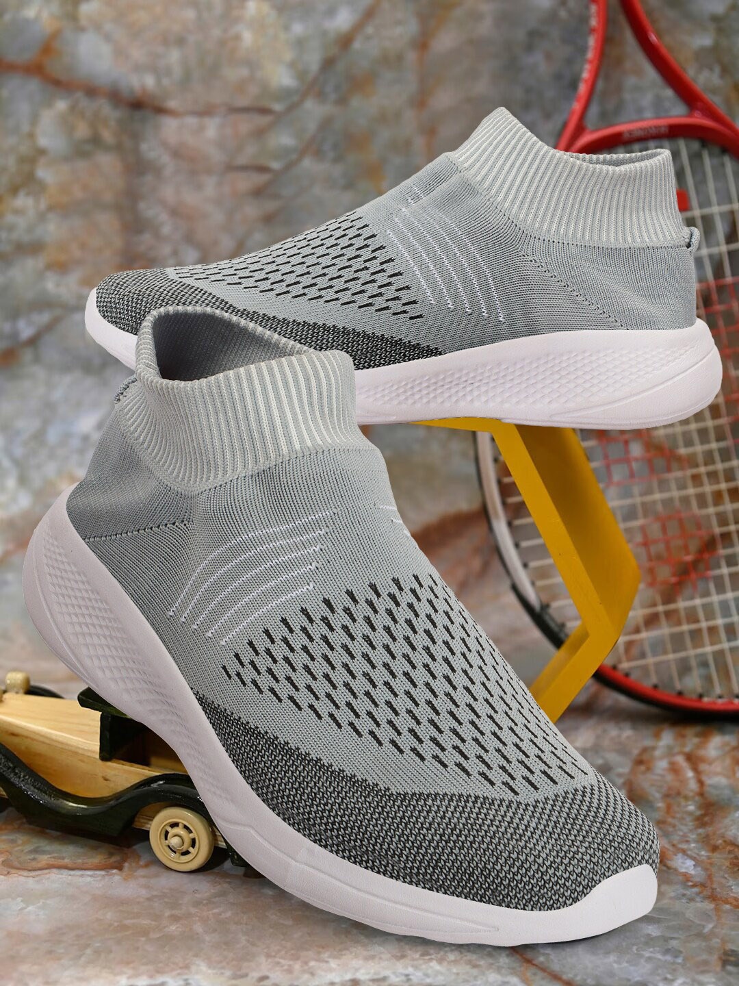 

Crew STREET Men Lightweight Woven Design Slip-On Sneakers, Grey