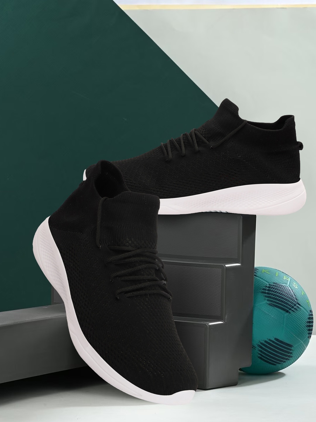 

Crew STREET Men Lightweight Woven Design Lace Ups Sneakers, Black