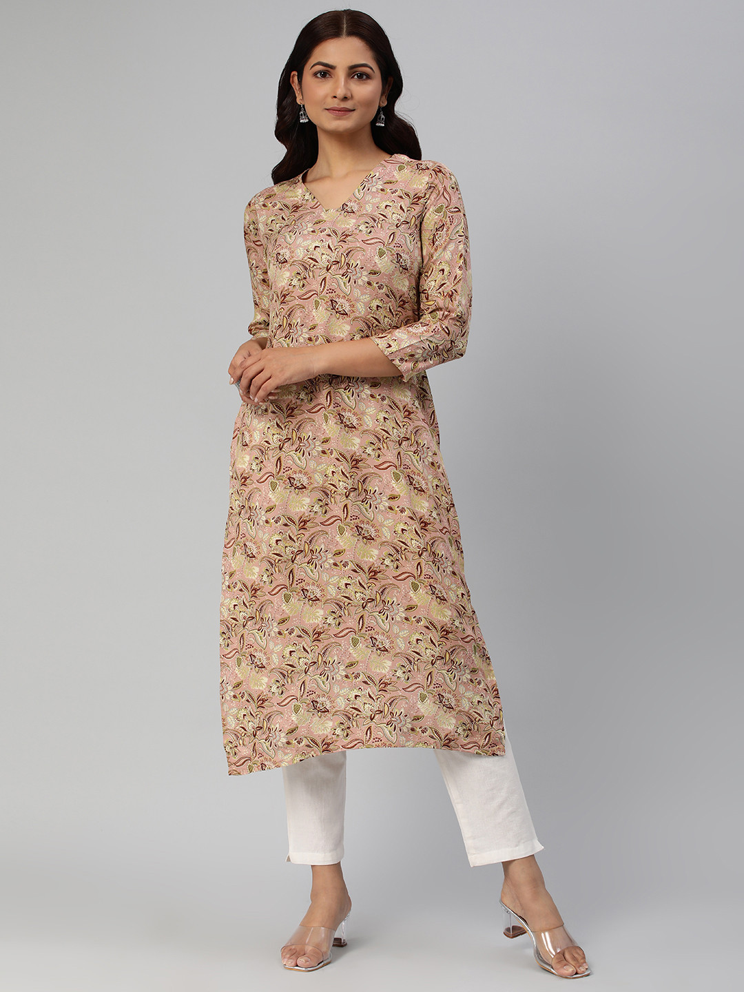 

KALINI Women Floral Printed Straight Kurta, Lavender