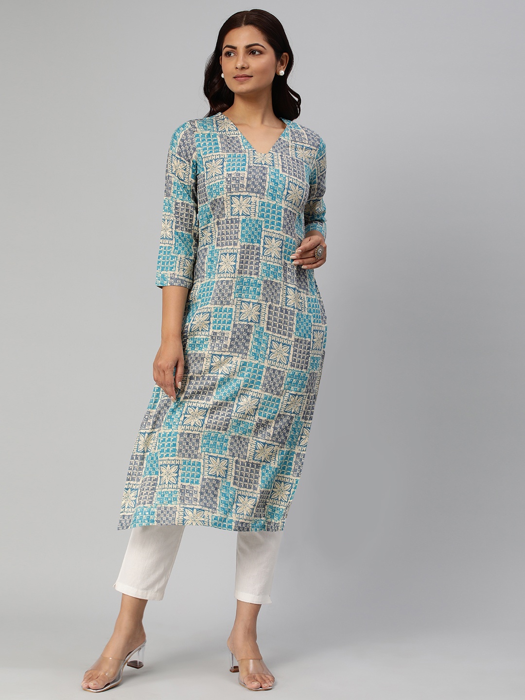 

KALINI Women Ethnic Motifs Printed Straight Kurta, Blue