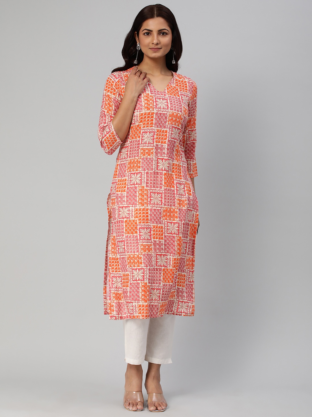 

KALINI Women Ethnic Motifs Printed Straight Kurta, Orange