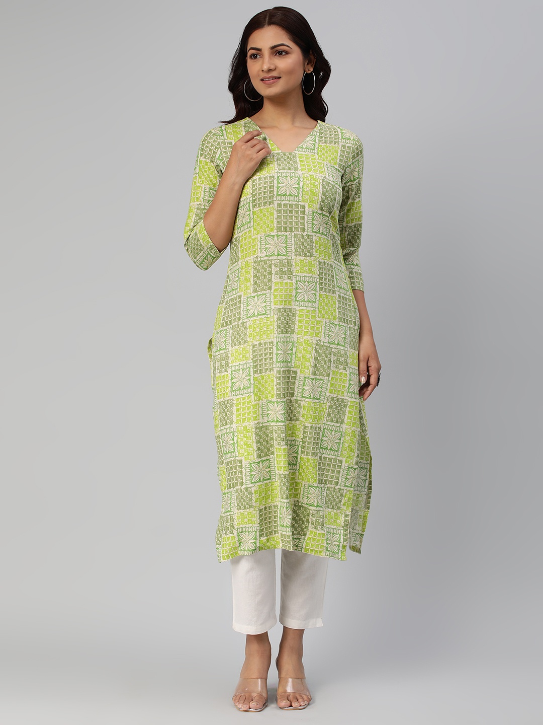 

KALINI Women Ethnic Motifs Printed Straight Kurta, Green