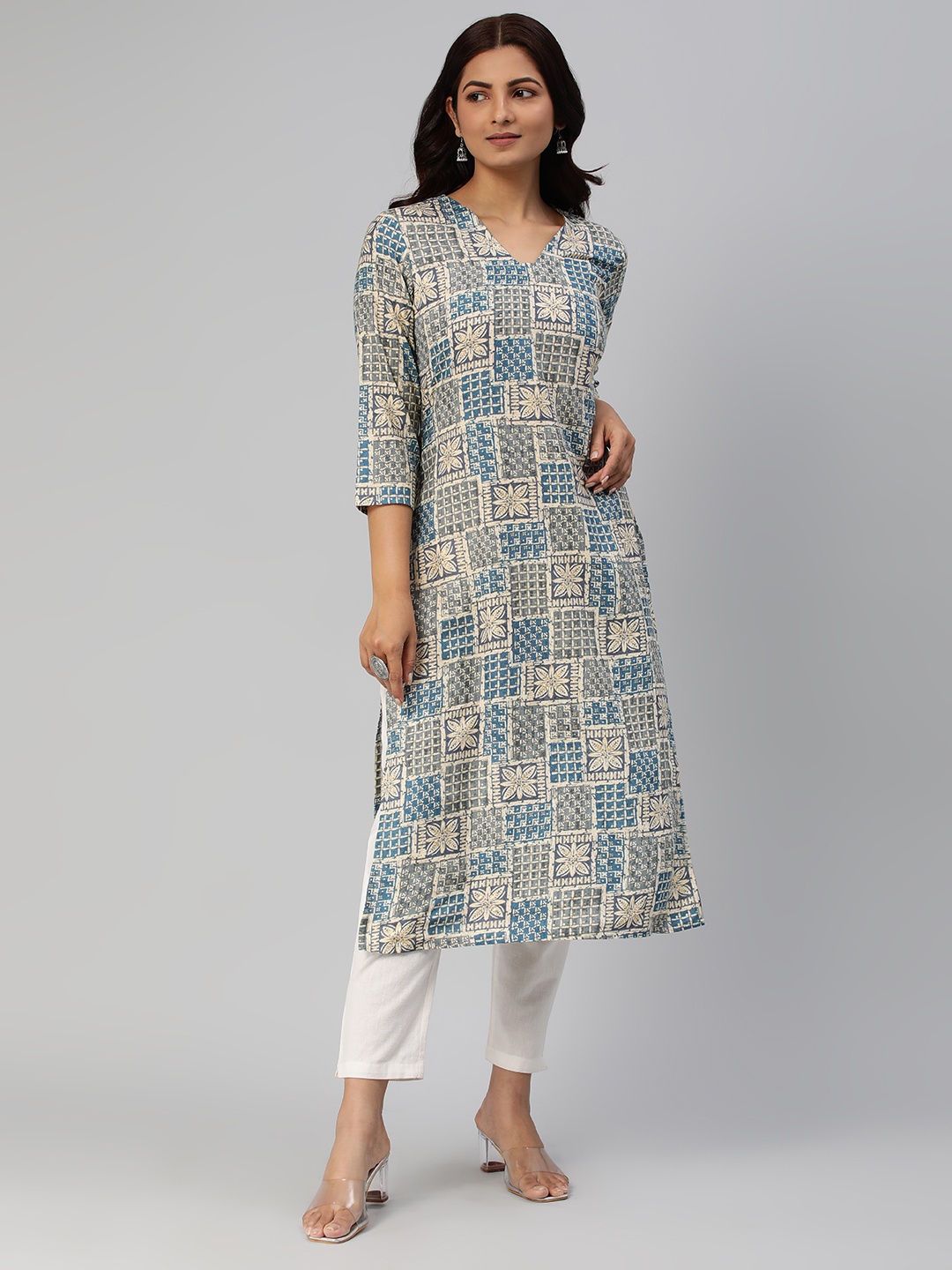 

KALINI Women Ethnic Motifs Printed Straight Kurta, Grey