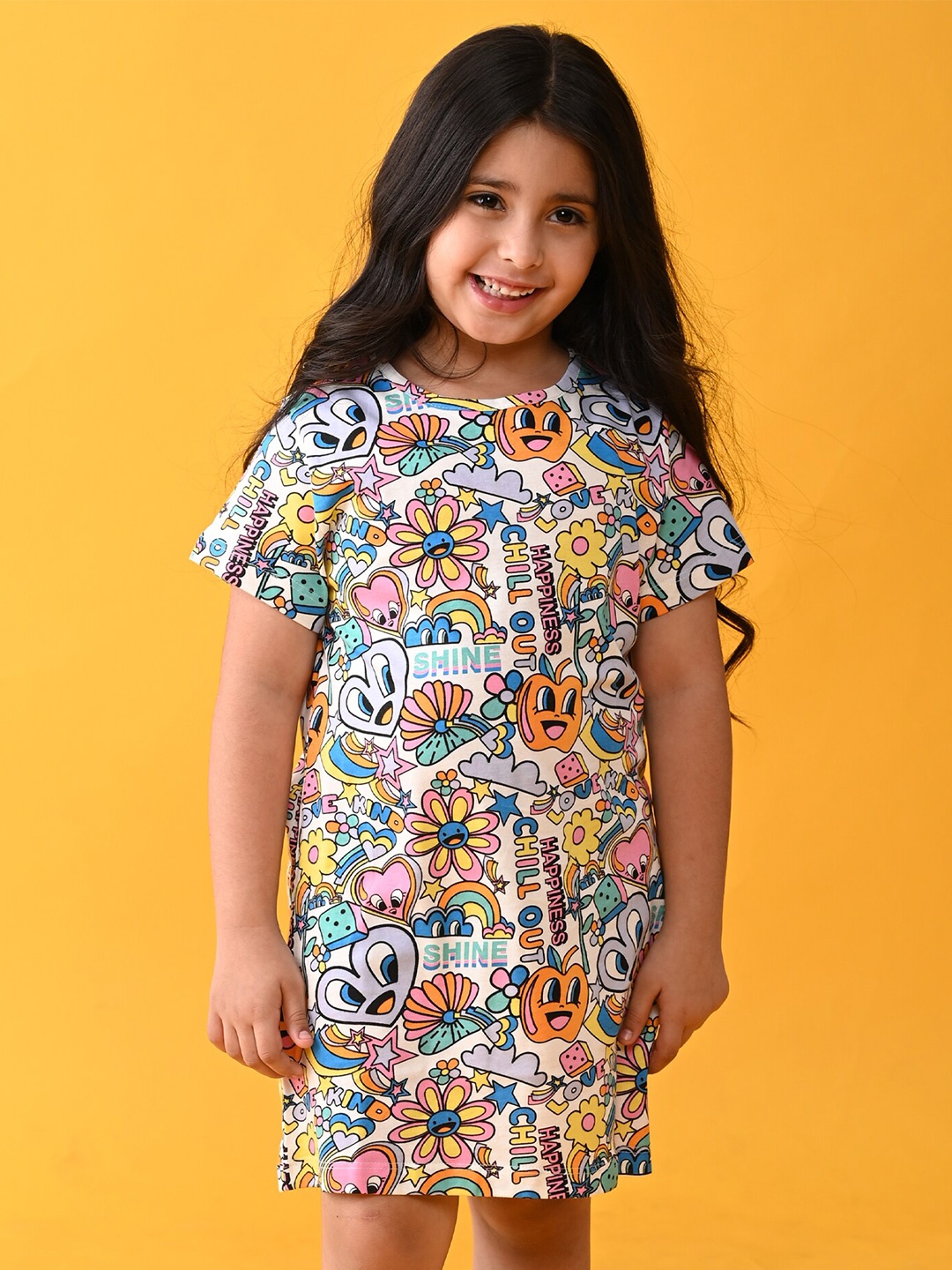 

Anthrilo Girls Conversational Printed Pure Cotton Nightdress, White