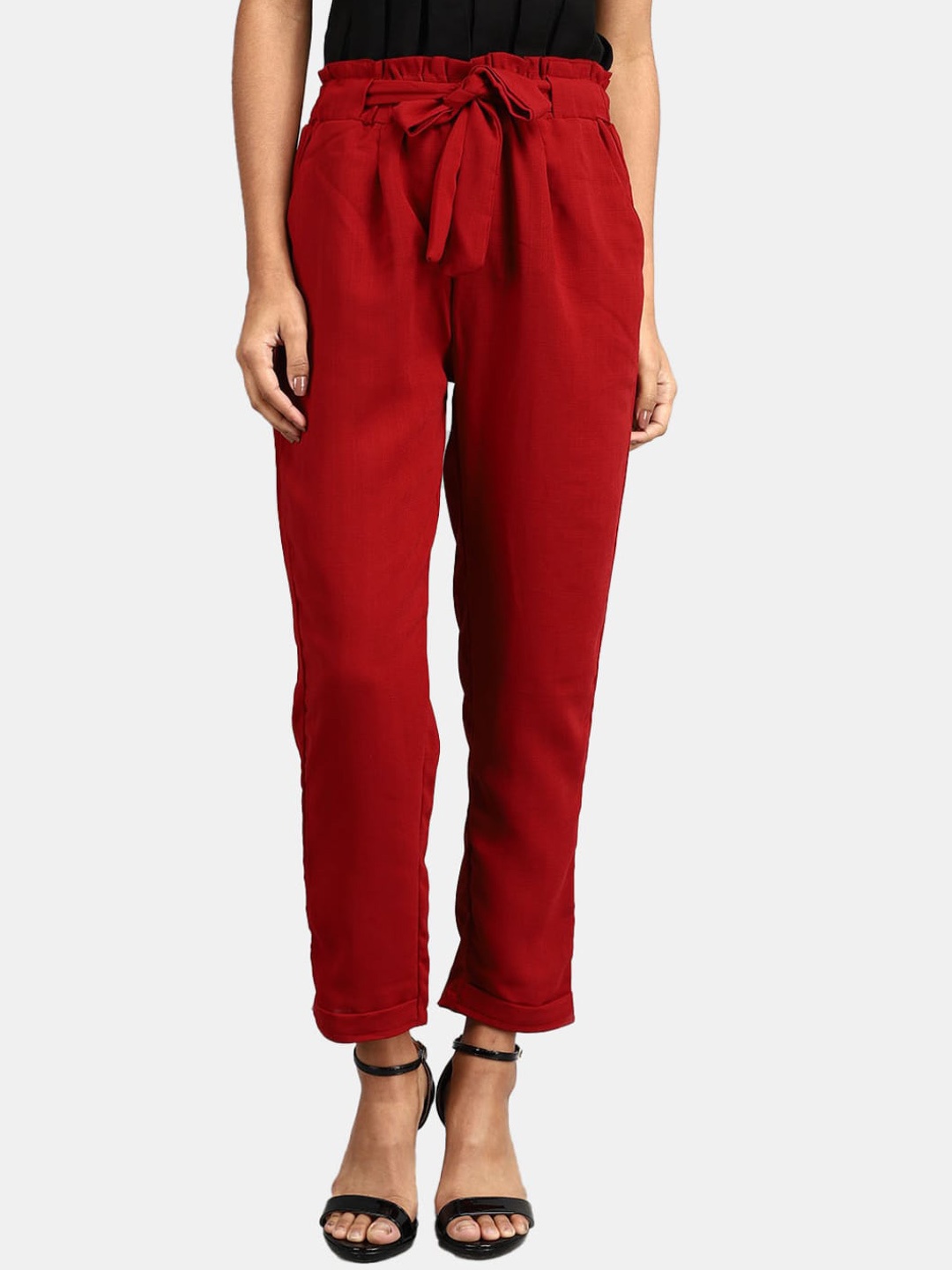 

V-Mart Women Classic Pleated Mid -Rise Cotton Peg Trouser, Red
