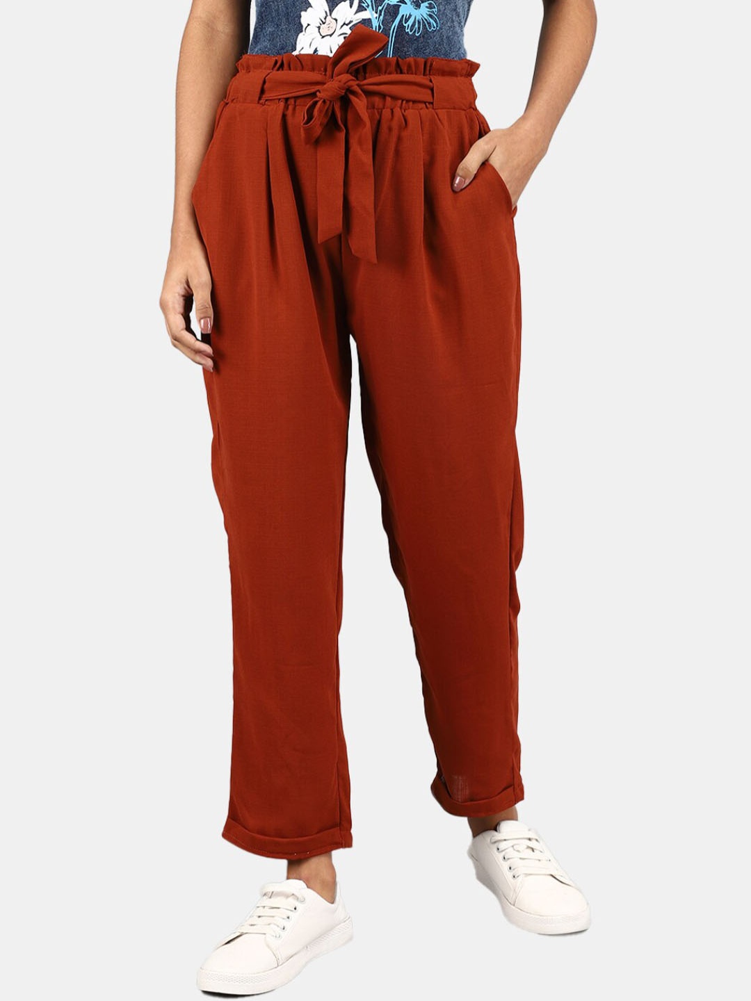 

V-Mart Women Classic Pleated Mid -Rise Cotton Trouser, Brown