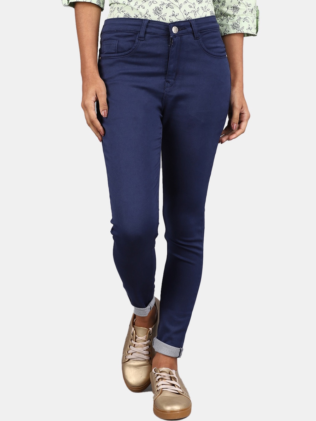 

V-Mart Women Mid-Rise Classic Cotton Trousers, Blue