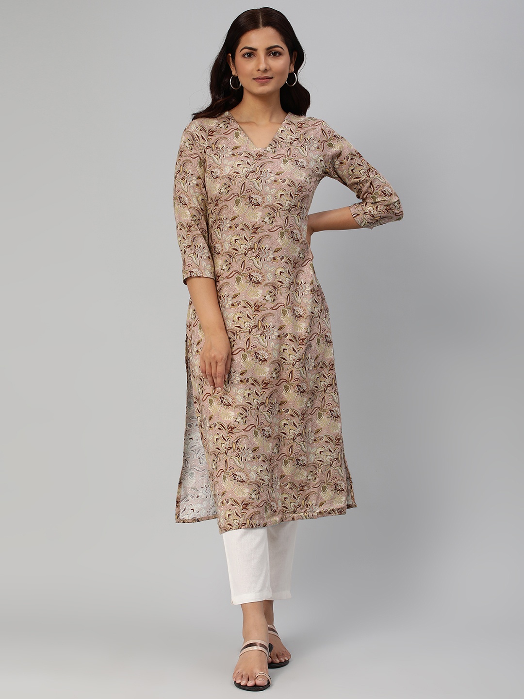 

HRITIKA Women Floral Printed Straight Kurta, Lavender