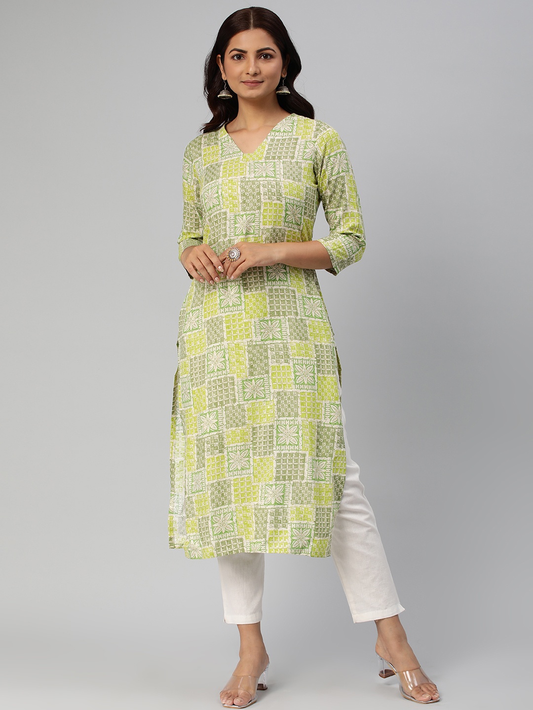 

HRITIKA Women Ethnic Motifs Printed Straight Kurta, Green