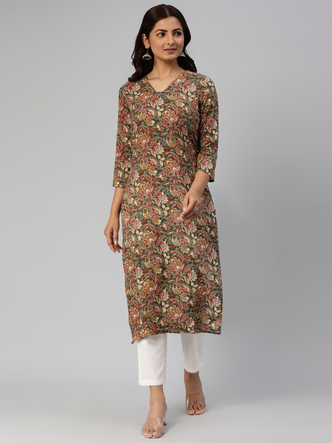 

HRITIKA Women Floral Printed Straight Kurta, Turquoise blue
