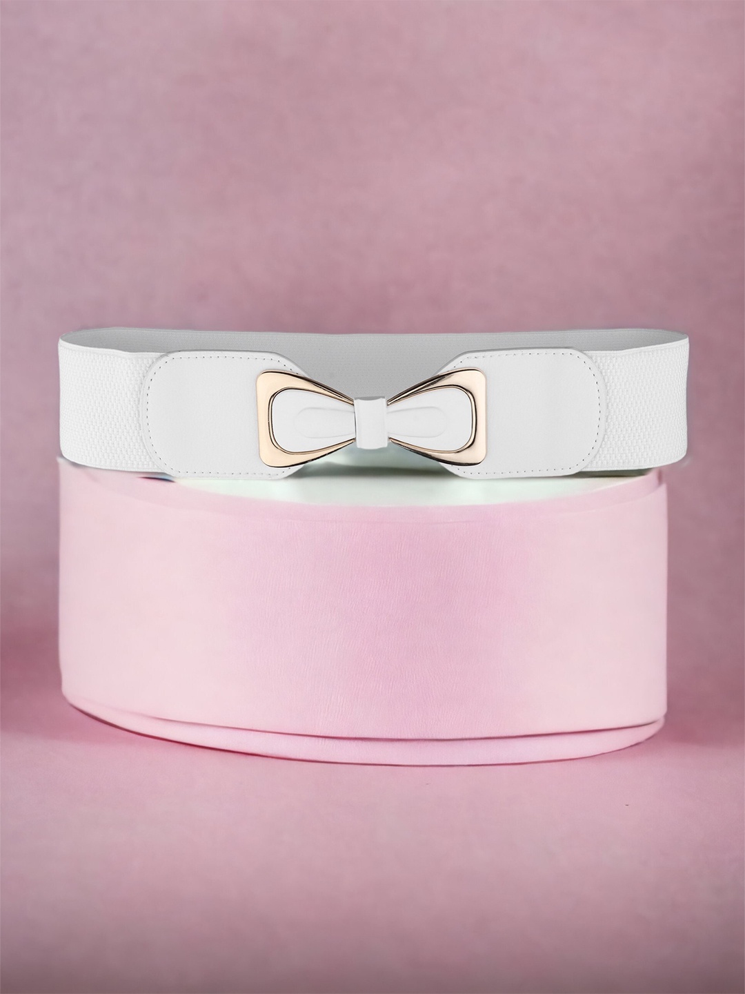 

ZORO Women Stretchable Interlock Closure Bow Canvas Belt, White