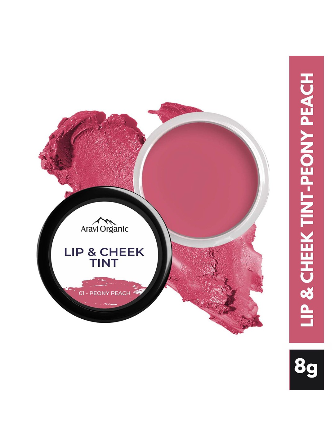

Aravi Organic Nourishing & Hydrating Lip & Cheek Tint with Vitamin E 8g - Peony Peach, Pink