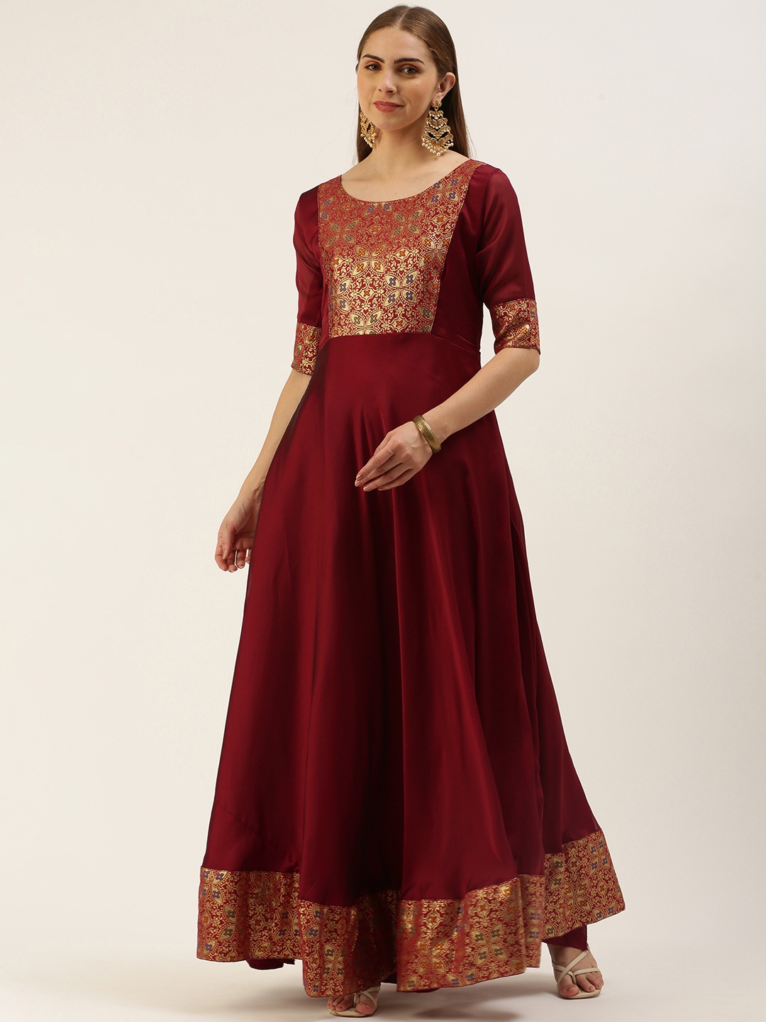 

LOOKNBOOK ART Woven Design Ethnic Motifs Gown Dress, Maroon