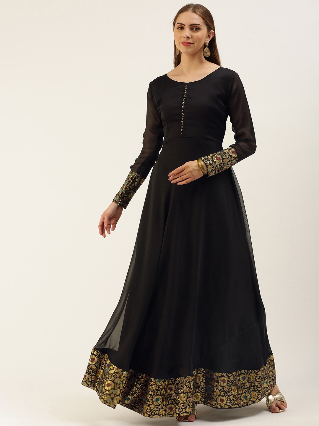 

LOOKNBOOK ART Woven Design Ethnic Motifs Gown Dress, Black