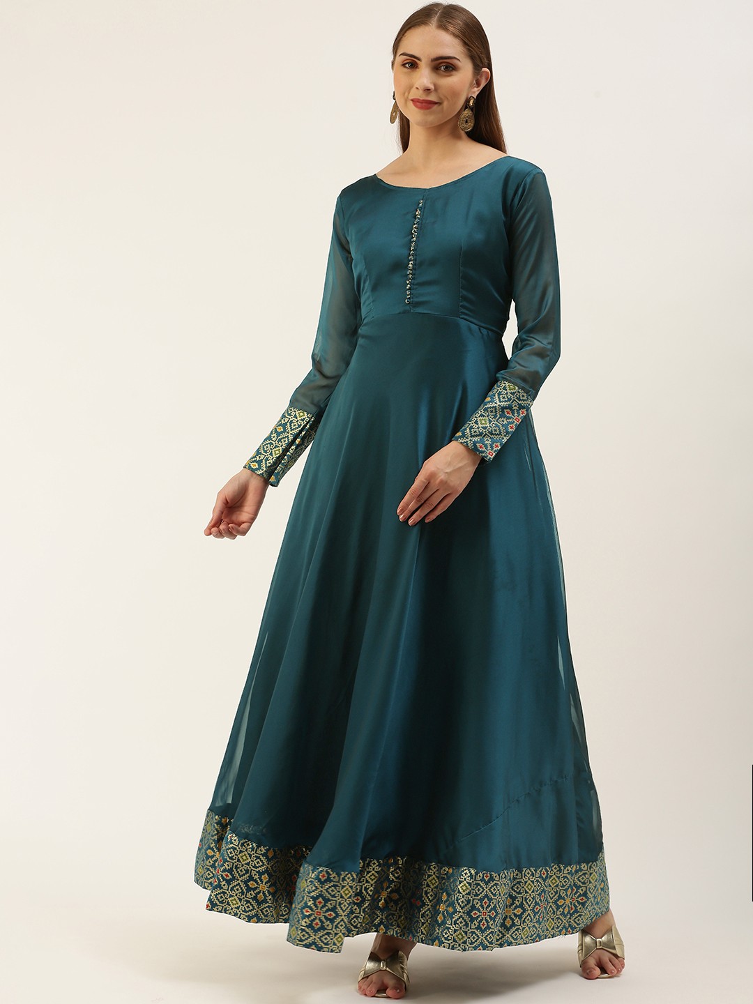 

LOOKNBOOK ART Woven Design Ethnic Motifs Gown Dress, Turquoise blue
