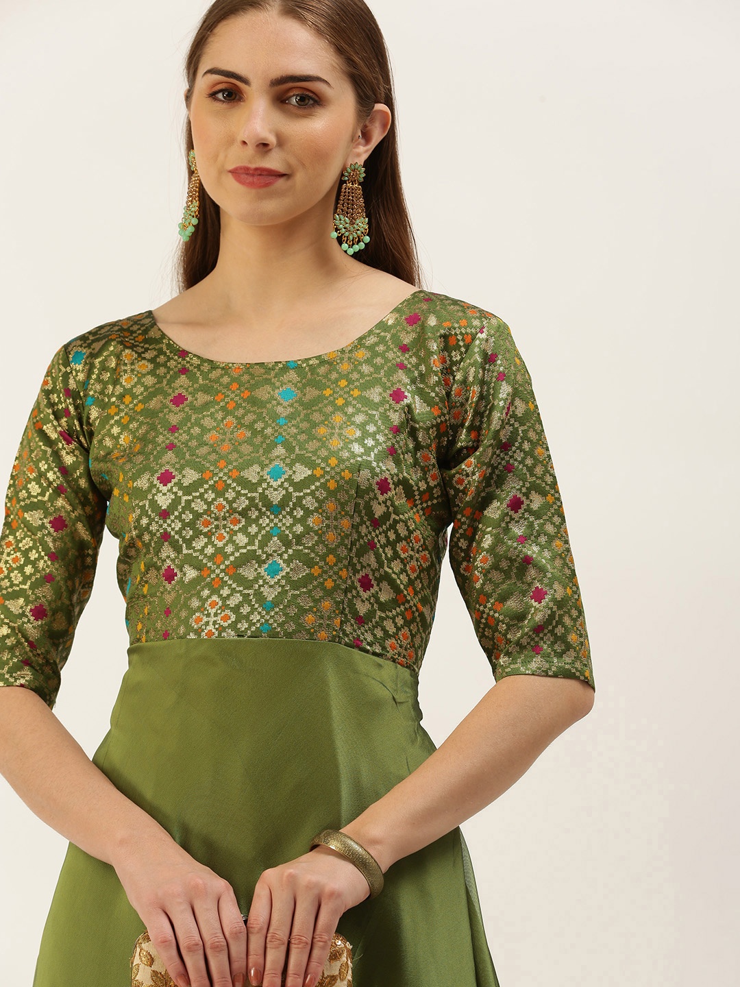 

LOOKNBOOK ART Woven Design Ethnic Motifs Gown Dress, Olive