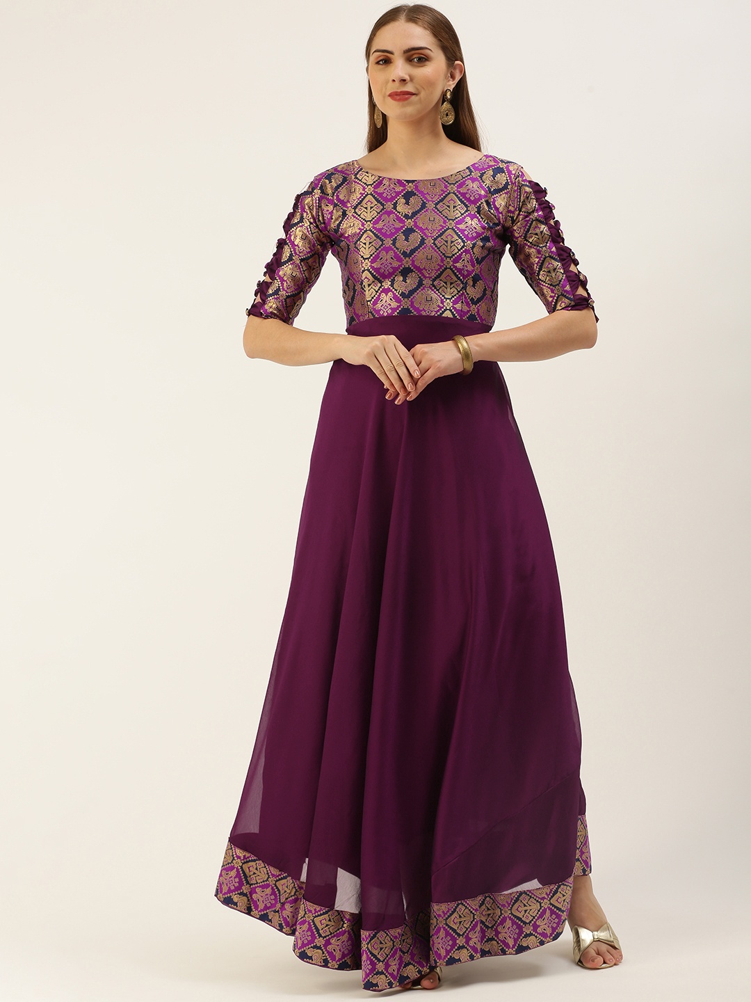 

LOOKNBOOK ART Woven Design Ethnic Motifs Gown Dress, Purple
