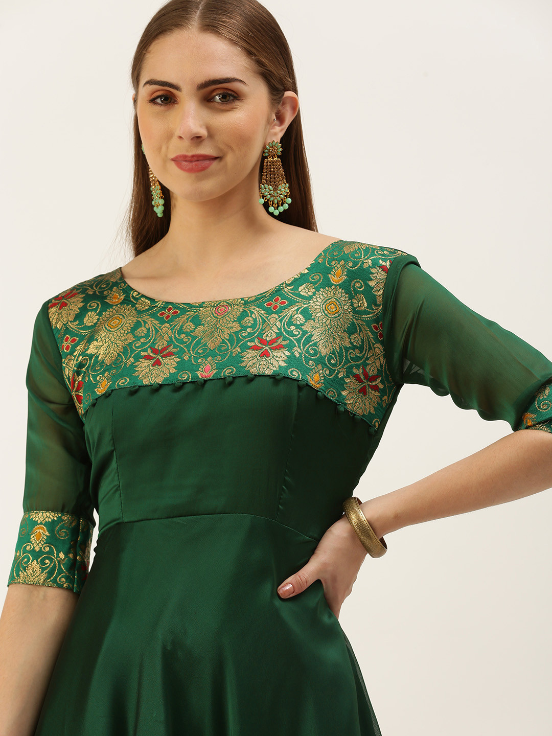 

LOOKNBOOK ART Woven Design Floral Gown Dress, Green