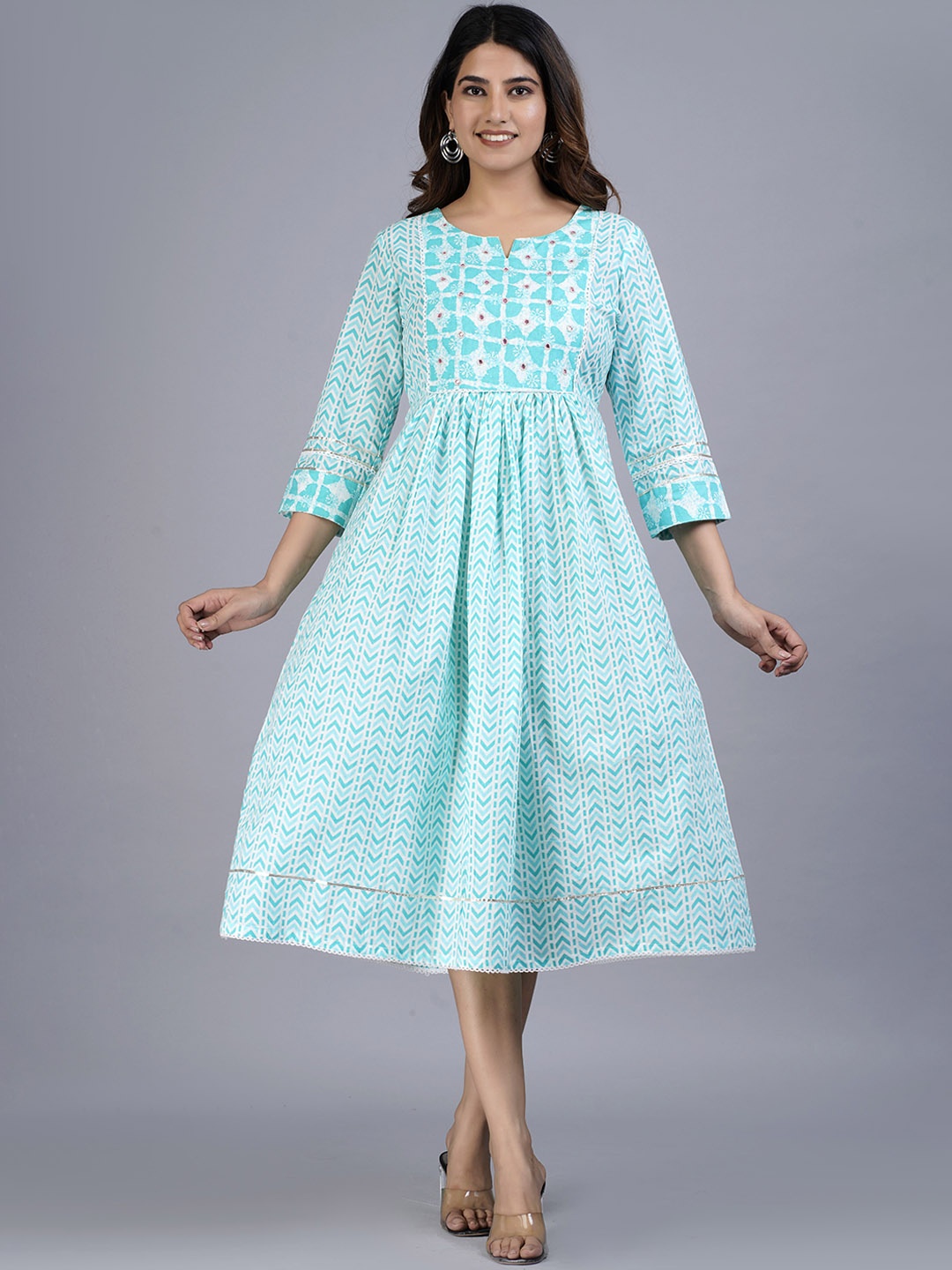 

KALINI Women Turquoise Blue Ethnic Motifs Printed Gotta Patti Kurta