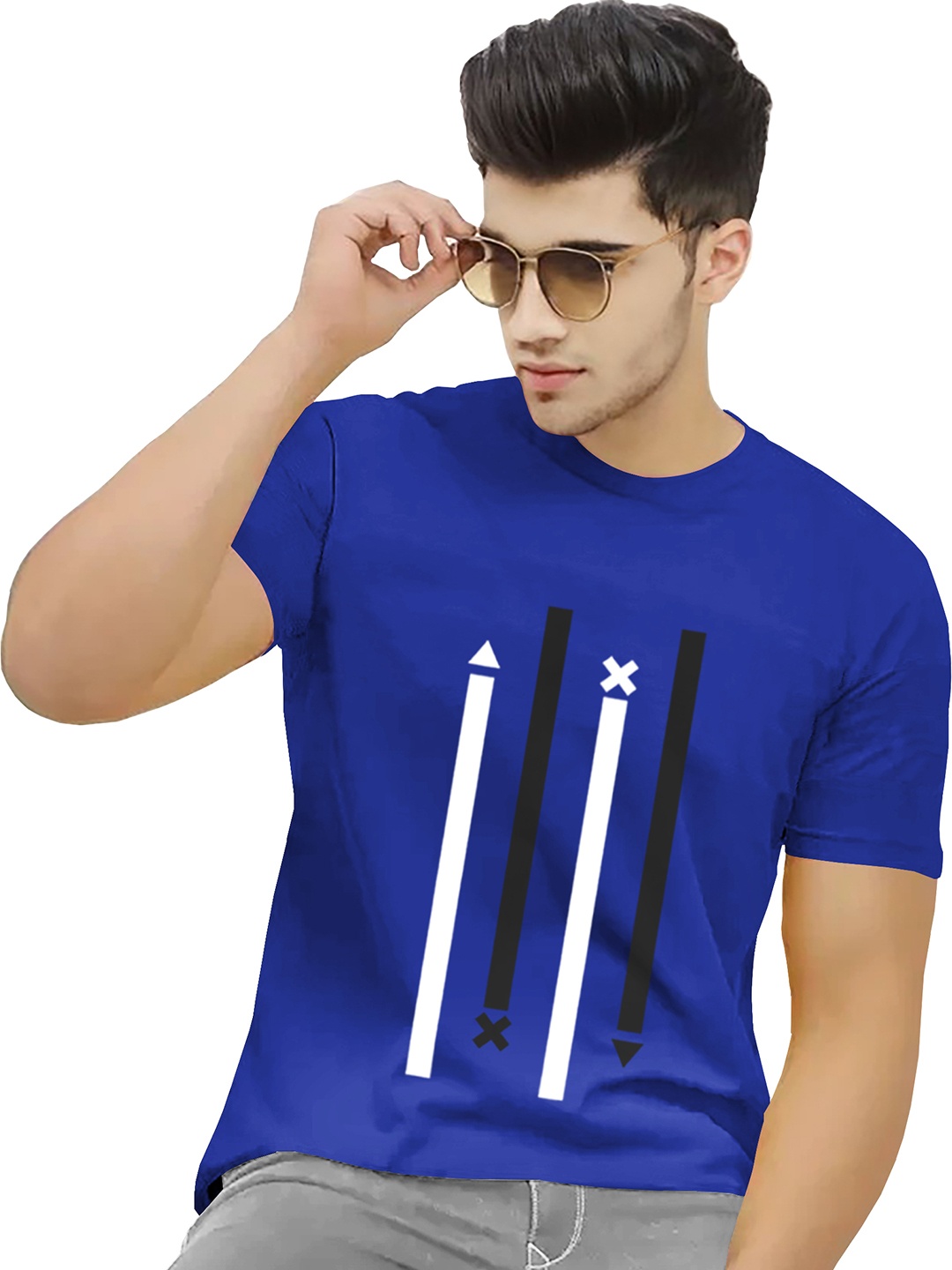 

BLIVE Graphic Printed Round Neck Cotton T-shirt, Blue