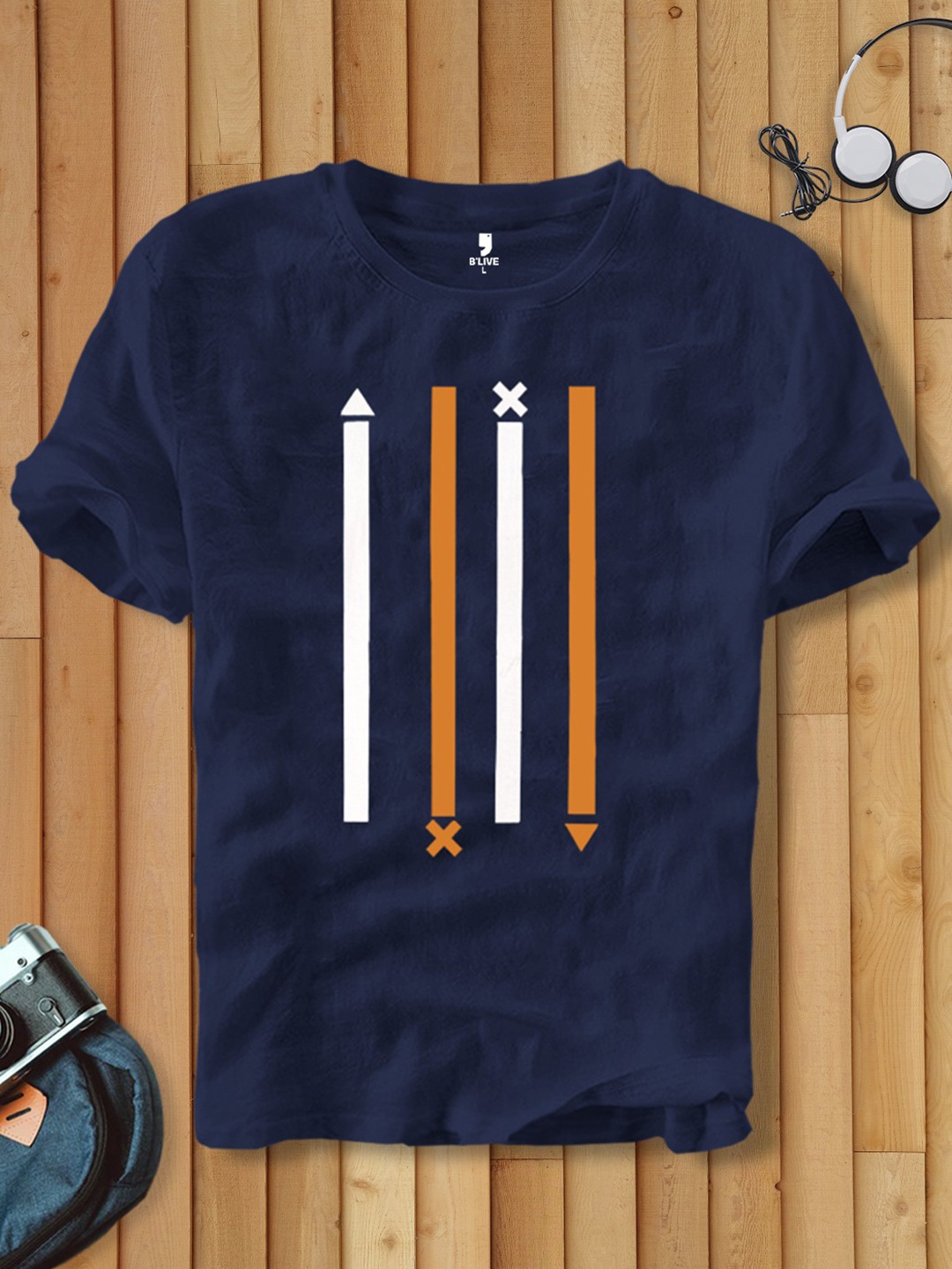 

BLIVE Graphic Printed Round Neck Cotton T-shirt, Navy blue