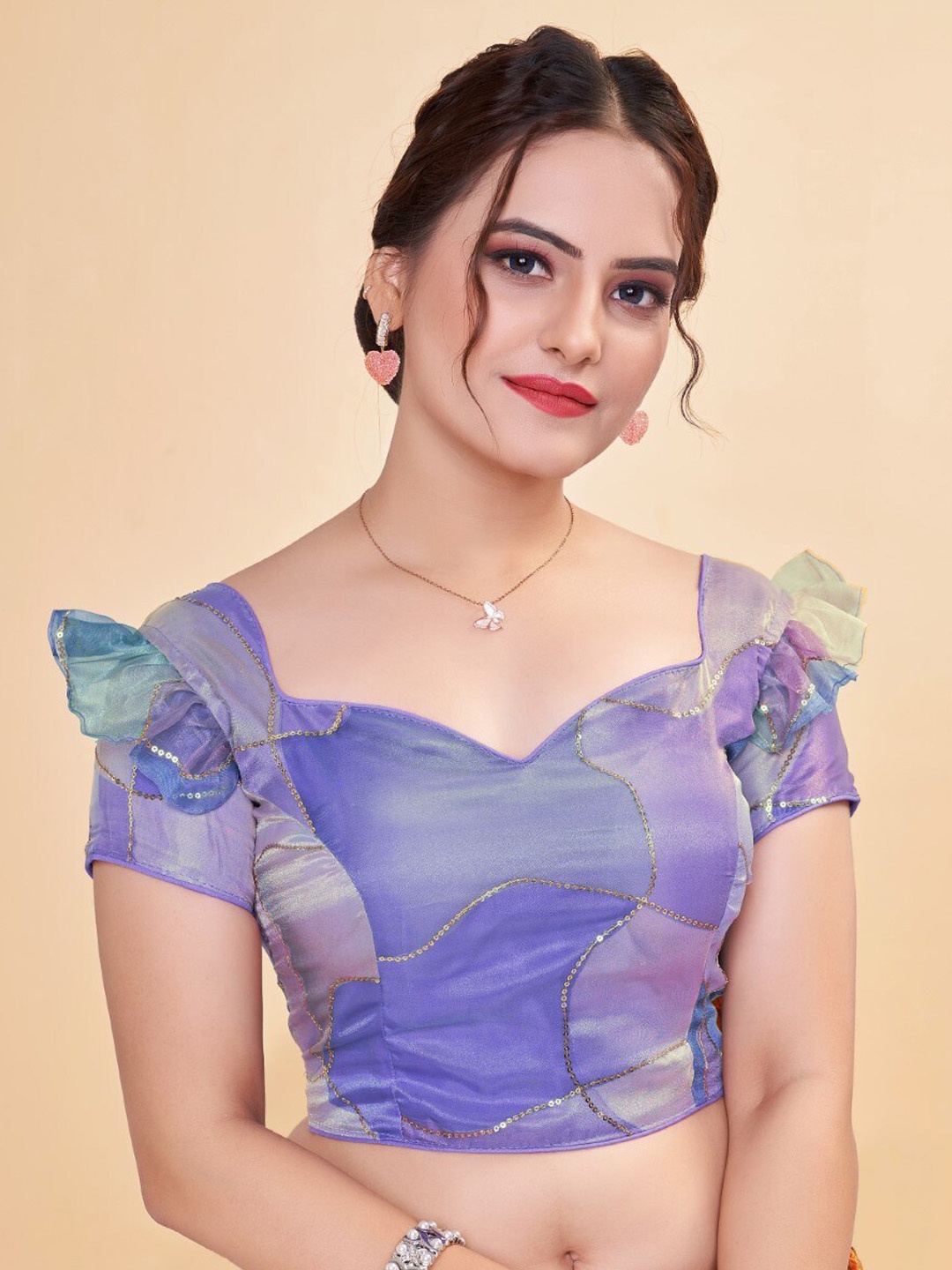 

HIMRISE Embellished Saree Blouse, Purple