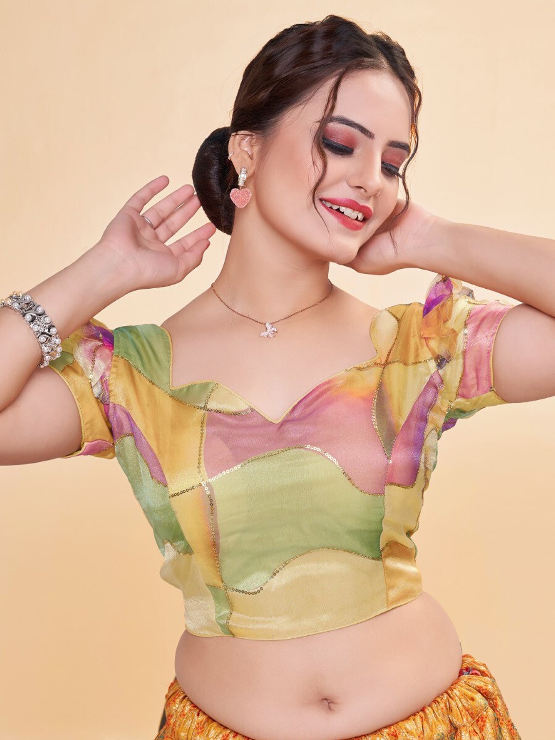 

HIMRISE Sequence Embellished Saree Blouse, Yellow