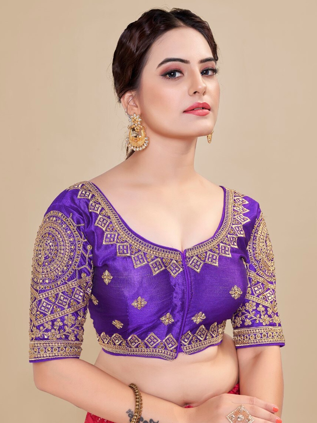 

HIMRISE Embroidered Silk Saree Blouse, Purple