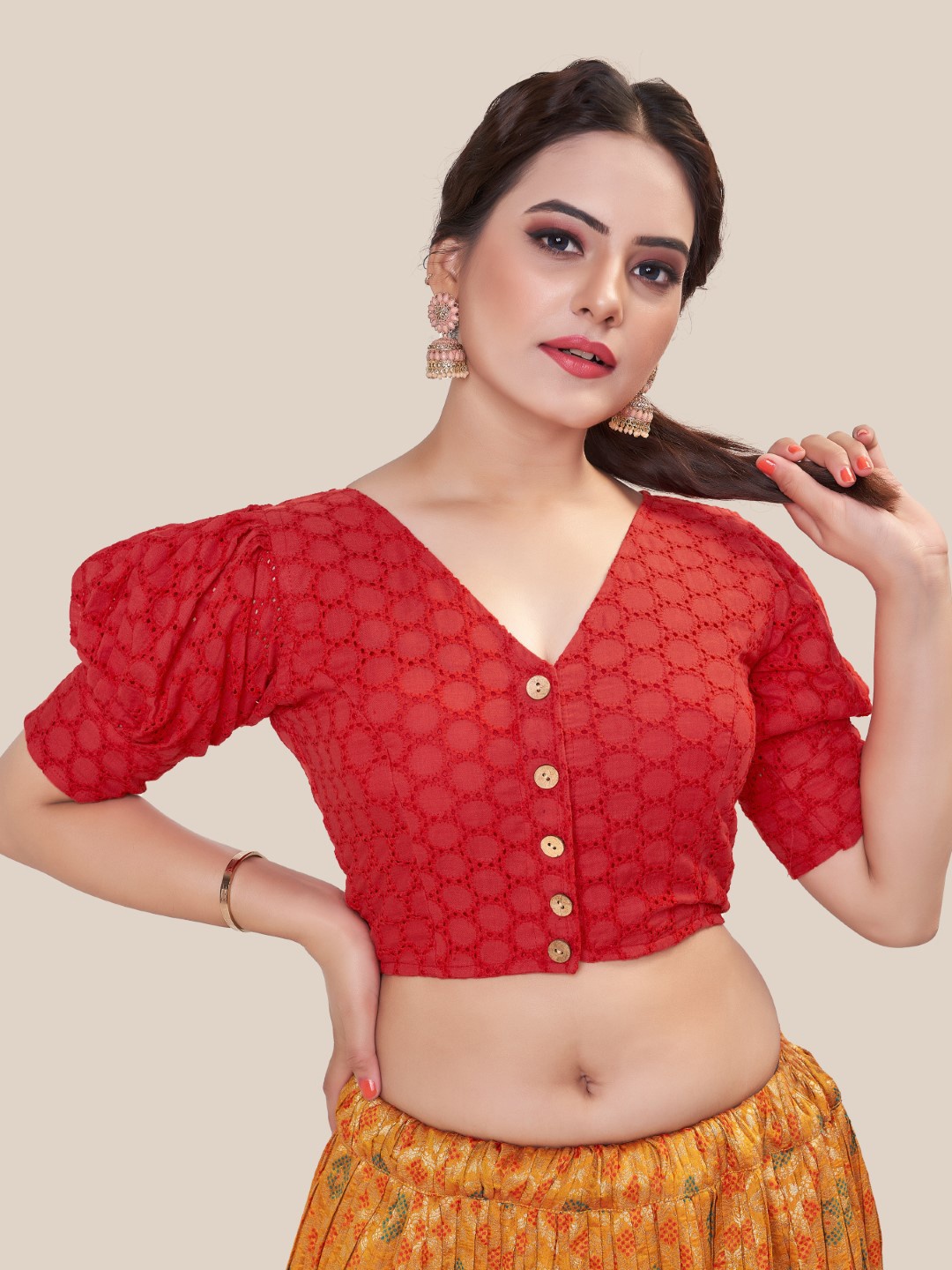 HIMRISE Embroidered Saree Blouse, Red