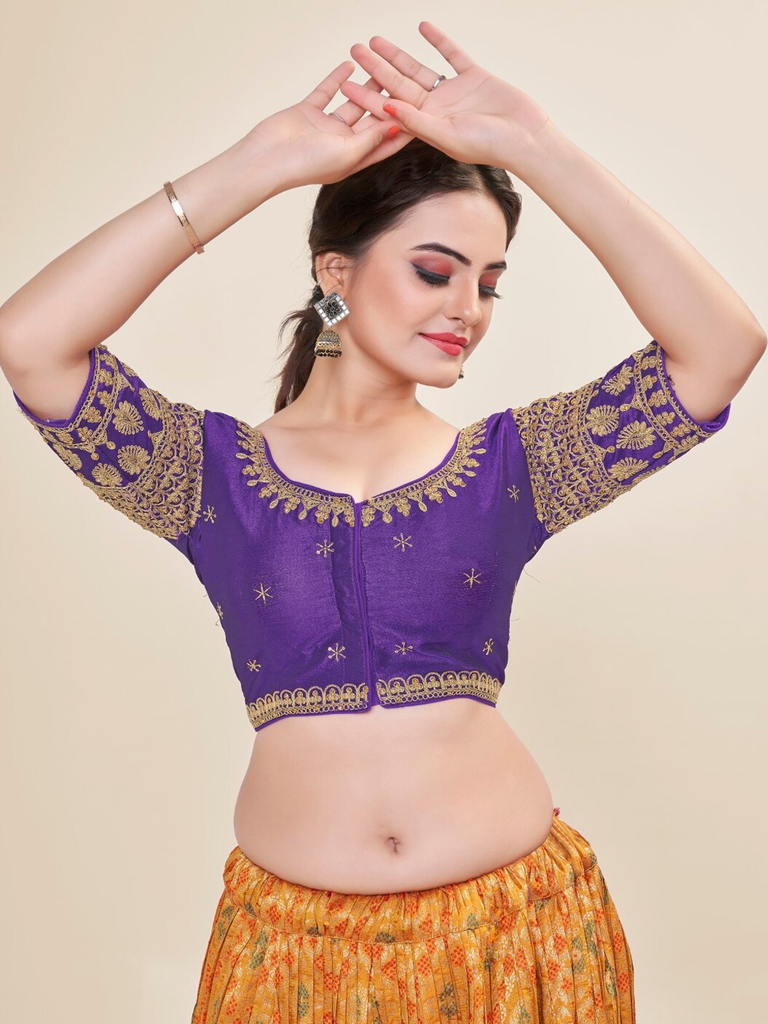 

HIMRISE Embroidered Silk Saree Blouse, Purple