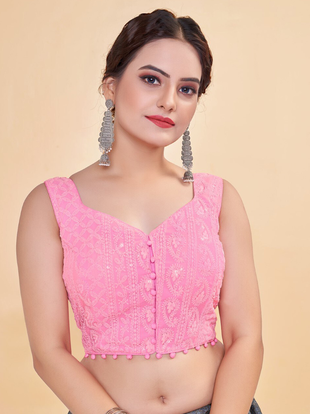 

HIMRISE Embroidered Georgette Saree Blouse, Pink