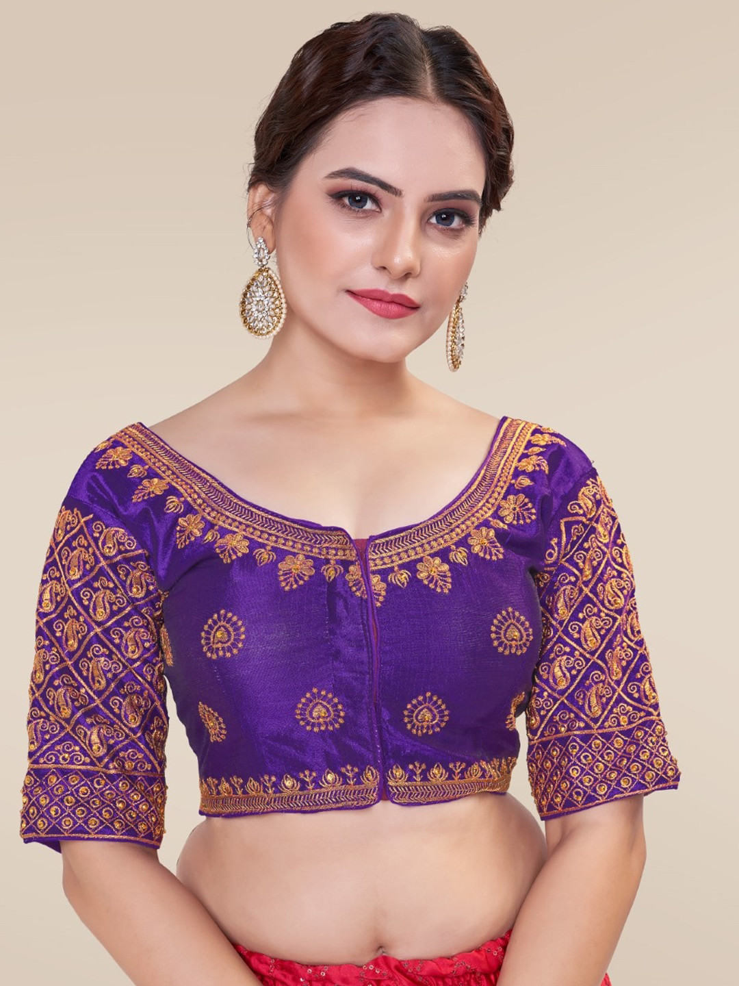 

HIMRISE Embroidered Silk Saree Blouse, Purple
